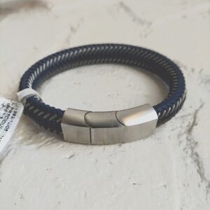 LEGACY FOR MEN BY SIMONE I. SMITH Men's Blue Leather Braided Bracelet 8-1/2"